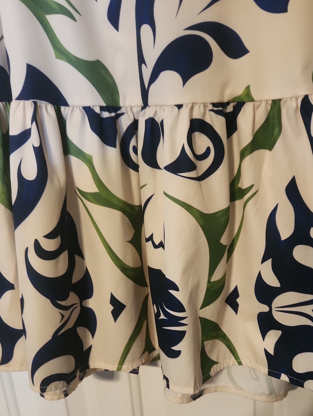 Cream Mini Dress with Green & Navy Floral Print - Picture 5 of 5